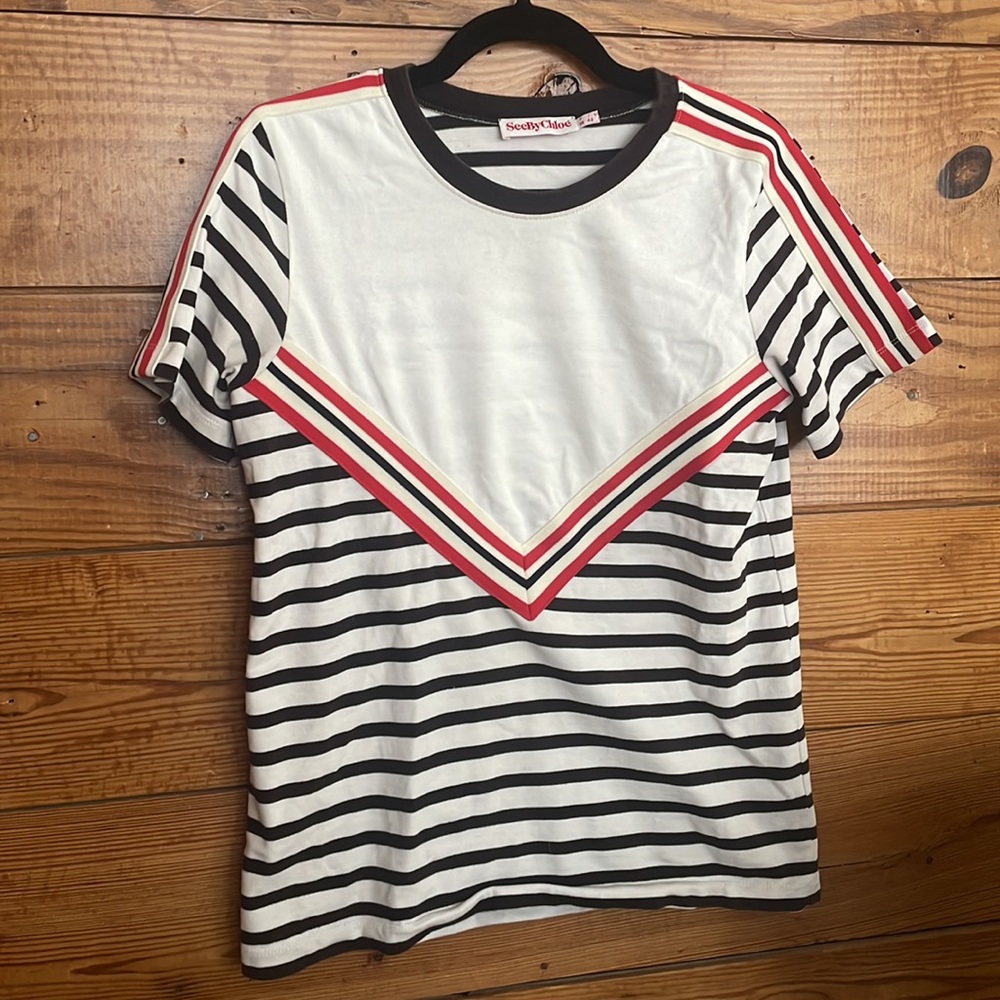 See by Chloe - Striped Ringer T-Shirt / Tee / Top - FR 38, Size Small